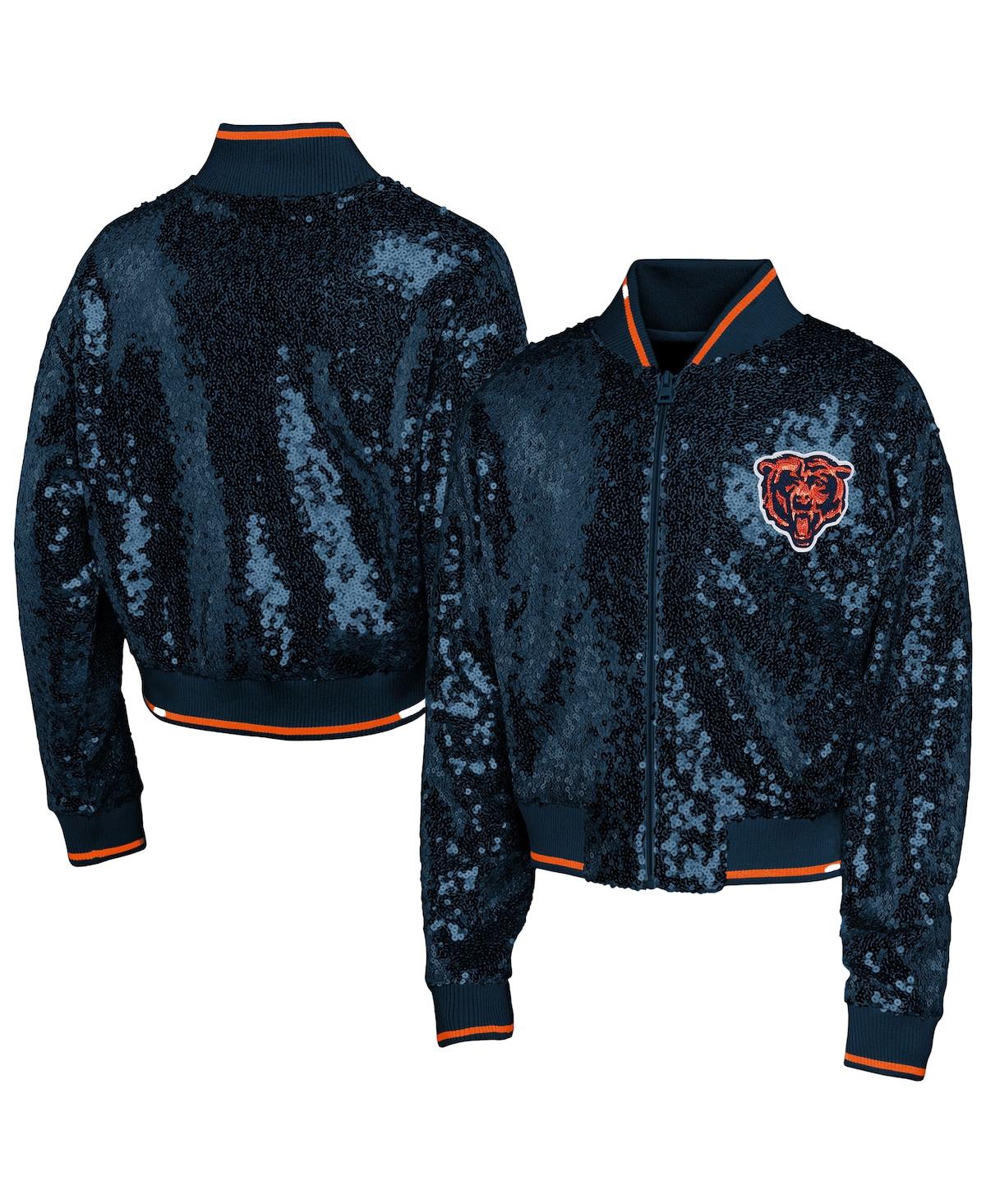 Outerstuff Big Boys And Girls Navy Chicago Bears Glam Squad Sequin Jacket In Blue