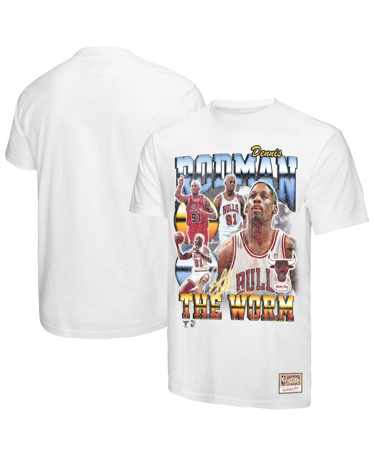 Мужская футболка Dennis Rodman White Chicago Bulls Hardwood Classics с памятным коллажем для игроков