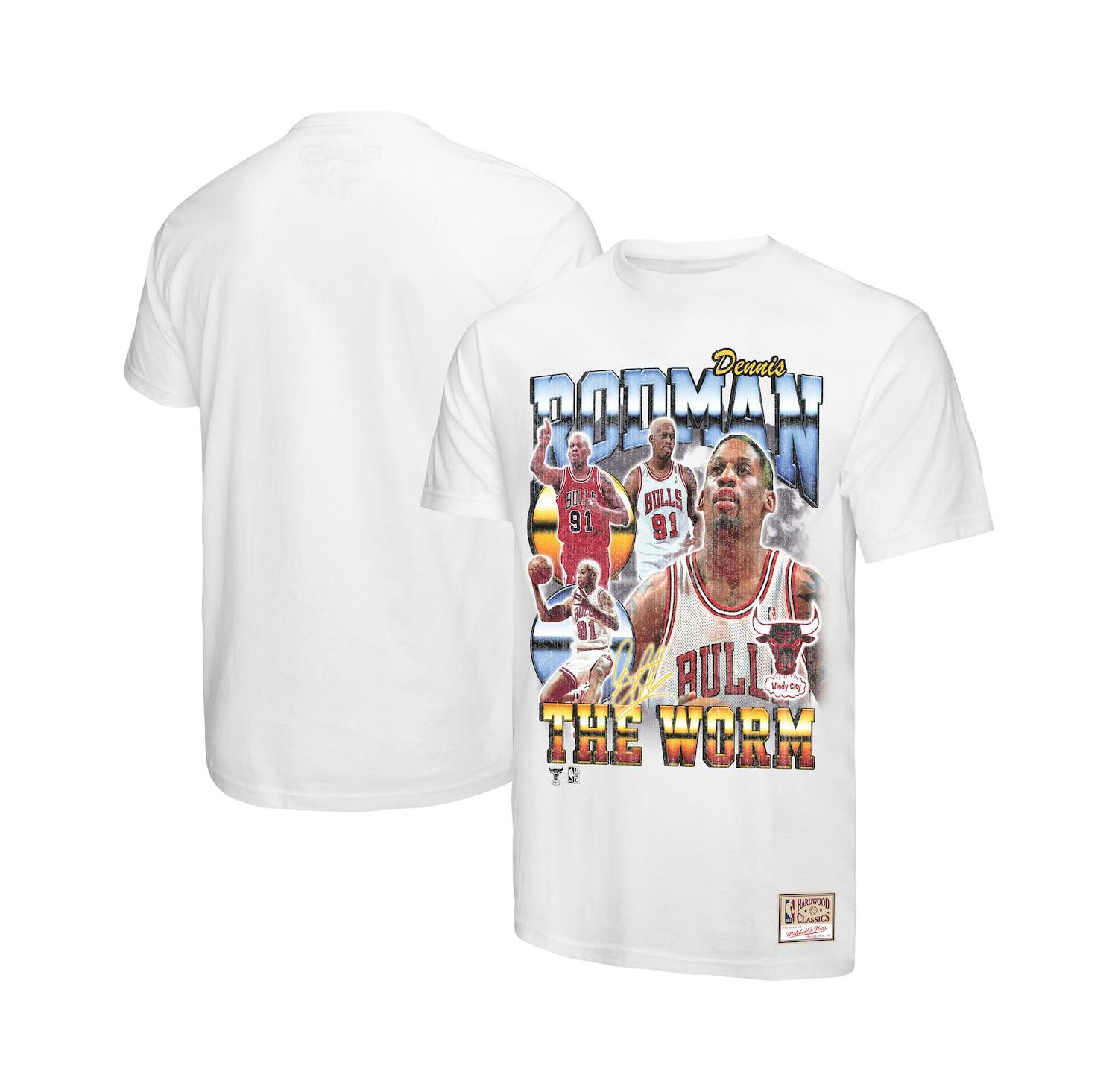 Men's Dennis Rodman White Chicago Bulls Hardwood Classics Commemorative Player Collage T-Shirt