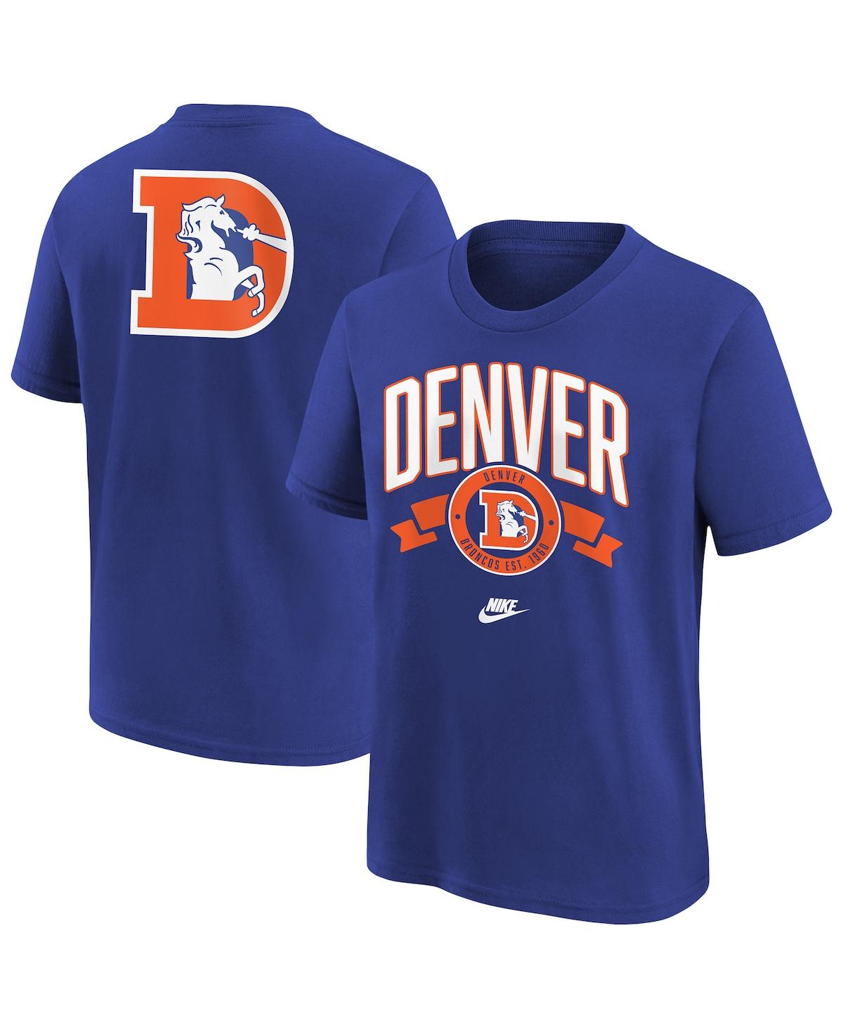 Nike Big Boys And Girls Royal Denver Broncos Rewind Front Back Essential T-shirt In Blue