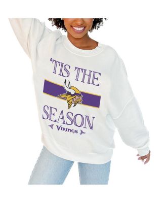 Gameday Couture - Women's White Minnesota Vikings Oversized Take A Holiday Pullover Sweatshirt