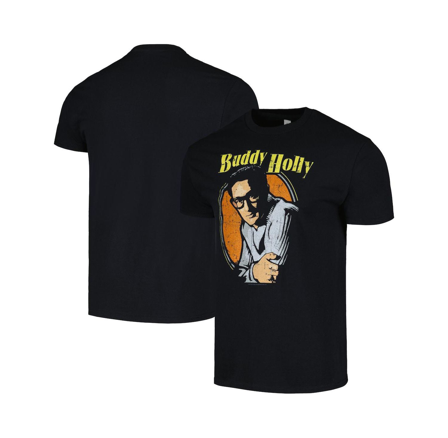 Men's and Women's Black Buddy Holly Portrait T-Shirt