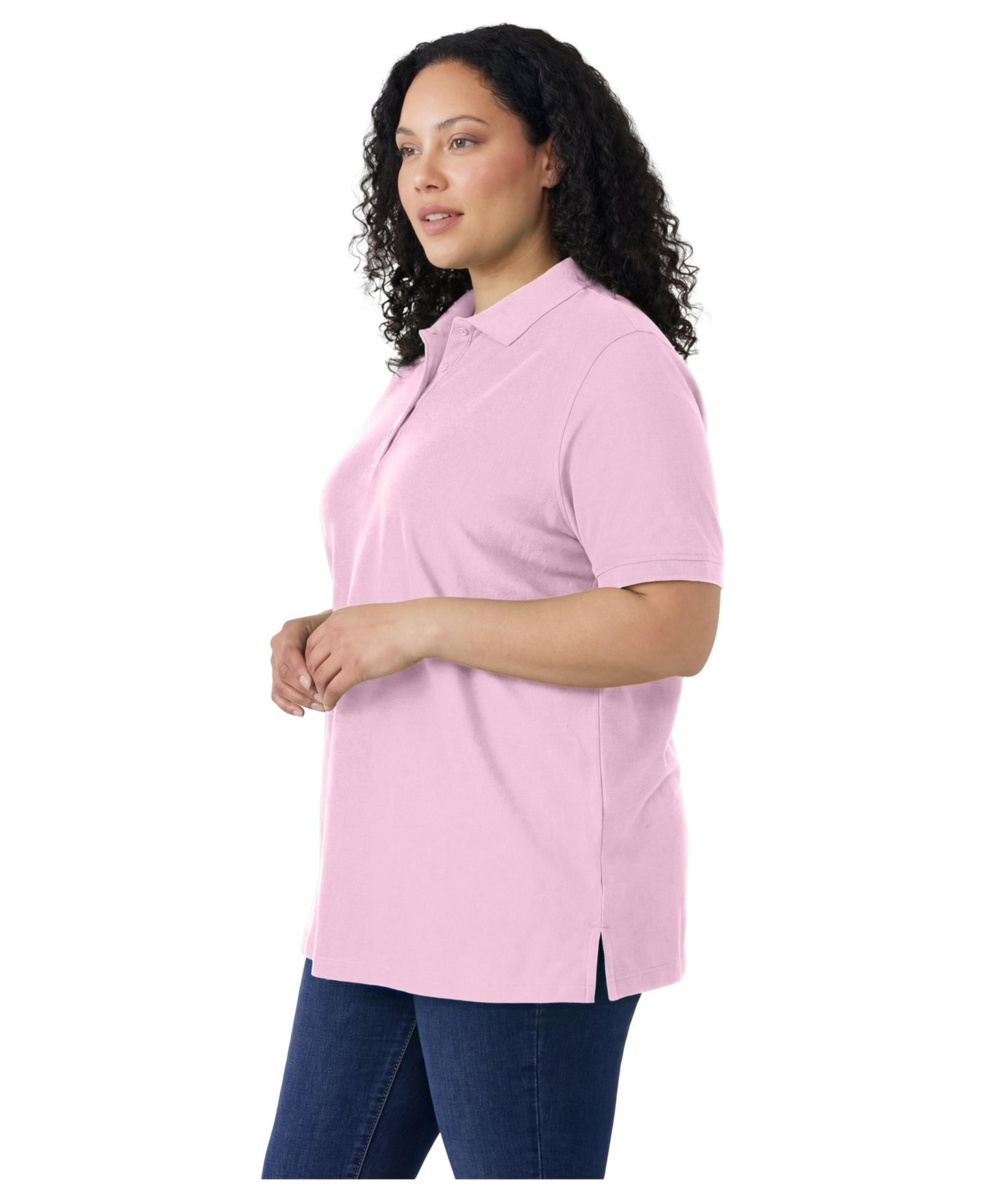 Женское поло Woman Within Plus Size Within Perfect Short-Sleeve Polo, цвет: Розовый — фото 3