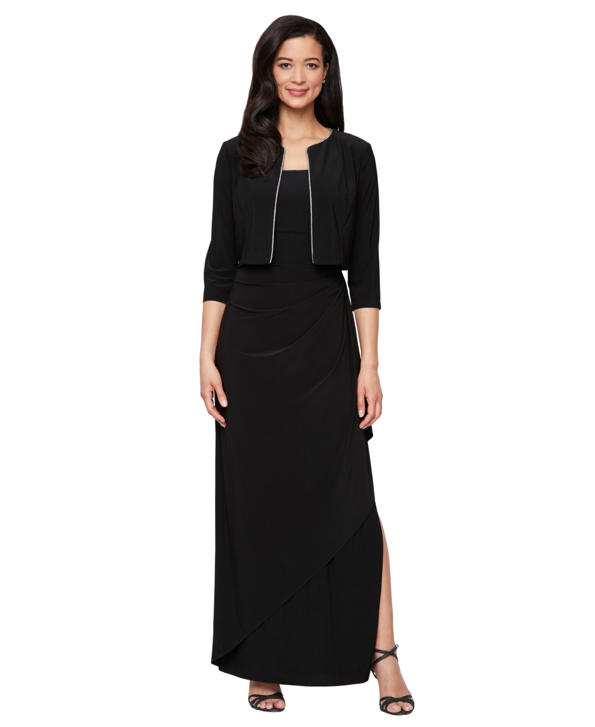 Alex Evenings Empire Waist Matte Jersey Gown With Jacket In Black