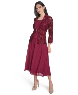 Women's Soutache Jacket & Jewel-Neck Midi Dress