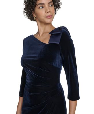 Women's Velvet Elbow Sleeve Asymmetric Neck Gown