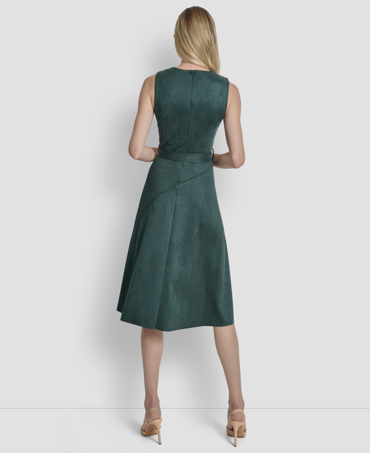 Dkny Women's Sleeveless Crew Neck Fit & Flare Dress In Green