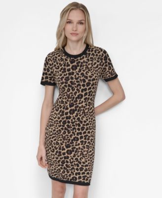 Women's Short Sleeve Leopard Sweater Dress