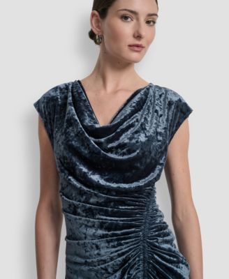 Women's Cap Sleeve Ruched Velvet Midi Dress