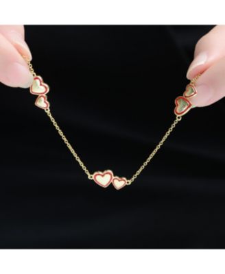 14K Gold Plated with Red Enamel Heart Necklace