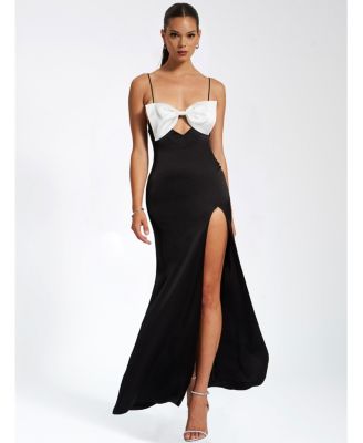 Women Eleanor Black and White Bow Satin Gown