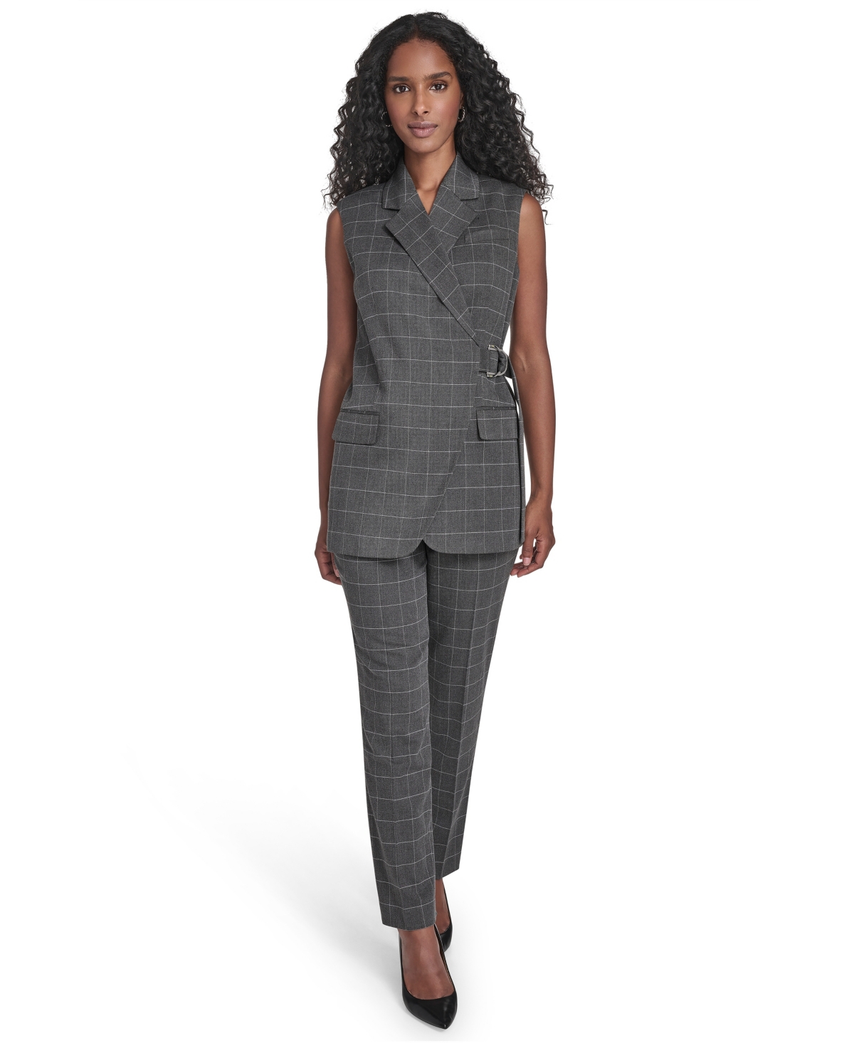Calvin Klein Women's Windowpane Cuff Vest In Gray