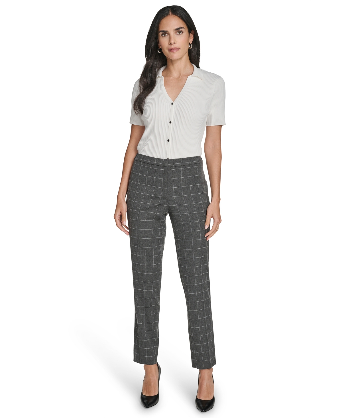 Calvin Klein Women's Windowpane Highline Pants In Gray