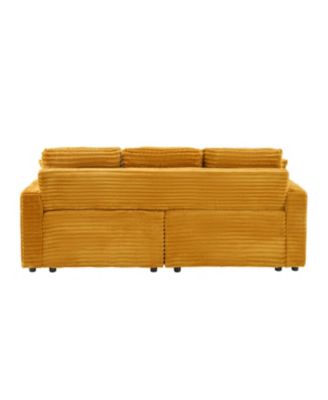 80" Orange Corduroy Pull-Out Sofa Bed w/ Cup Holder