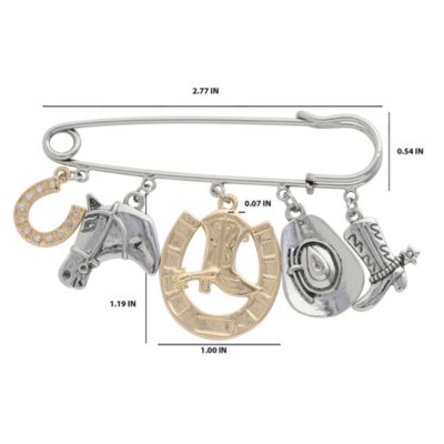 Mixed Metal Rodeo Charm Safety Pin Brooch