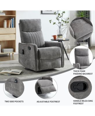 Heat Massage Manual Recliner Chair with Rocker and Swivel in Fabric for Living Room