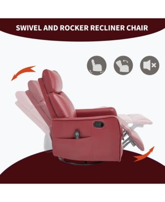 Heat Massage Manual Recliner Chair with Rocker and Swivel in Fabric for Living Room