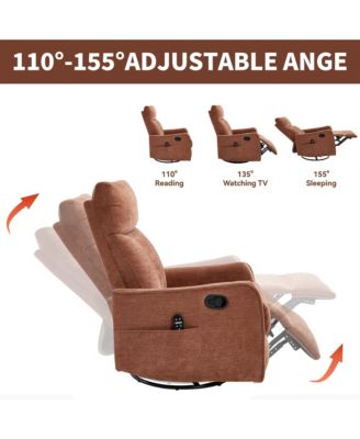 Heat Massage Manual Recliner Chair with Rocker and Swivel in Fabric for Living Room