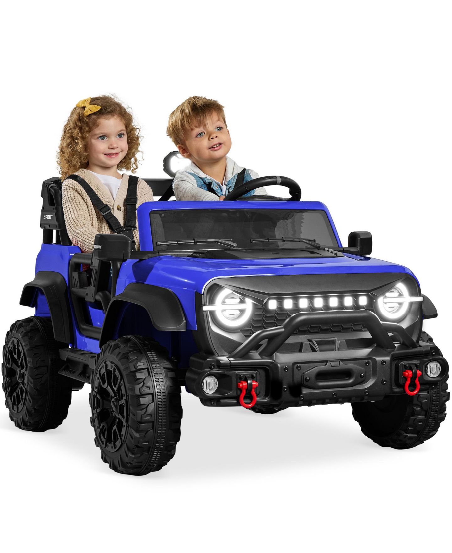 Детская игрушка Best Choice Products 24V 2-Seater Electric Ride-On Truck with Parent Control, 132-lb Capacity, Ages 3-7, цвет: Синий — фото 1