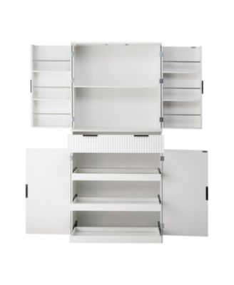 72" Fluted Pantry Cabinet - Keyboard Drawers & Adjustable Shelves White