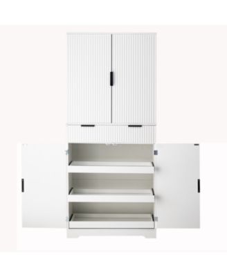 72" Fluted Pantry Cabinet - Keyboard Drawers & Adjustable Shelves White