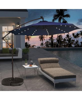 10ft Patio Umbrella with LED Lights, Outdoor Offset Cantilever Umbrella, Infinite Tilt, Crank and Cross Base，Orange