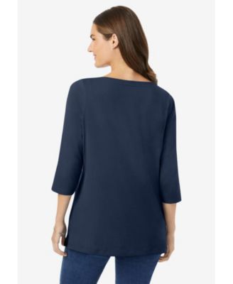 Plus Size Perfect Three-Quarter Sleeve Boatneck Tee