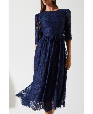 Women's Lace Short Sleeve Midi Dress.