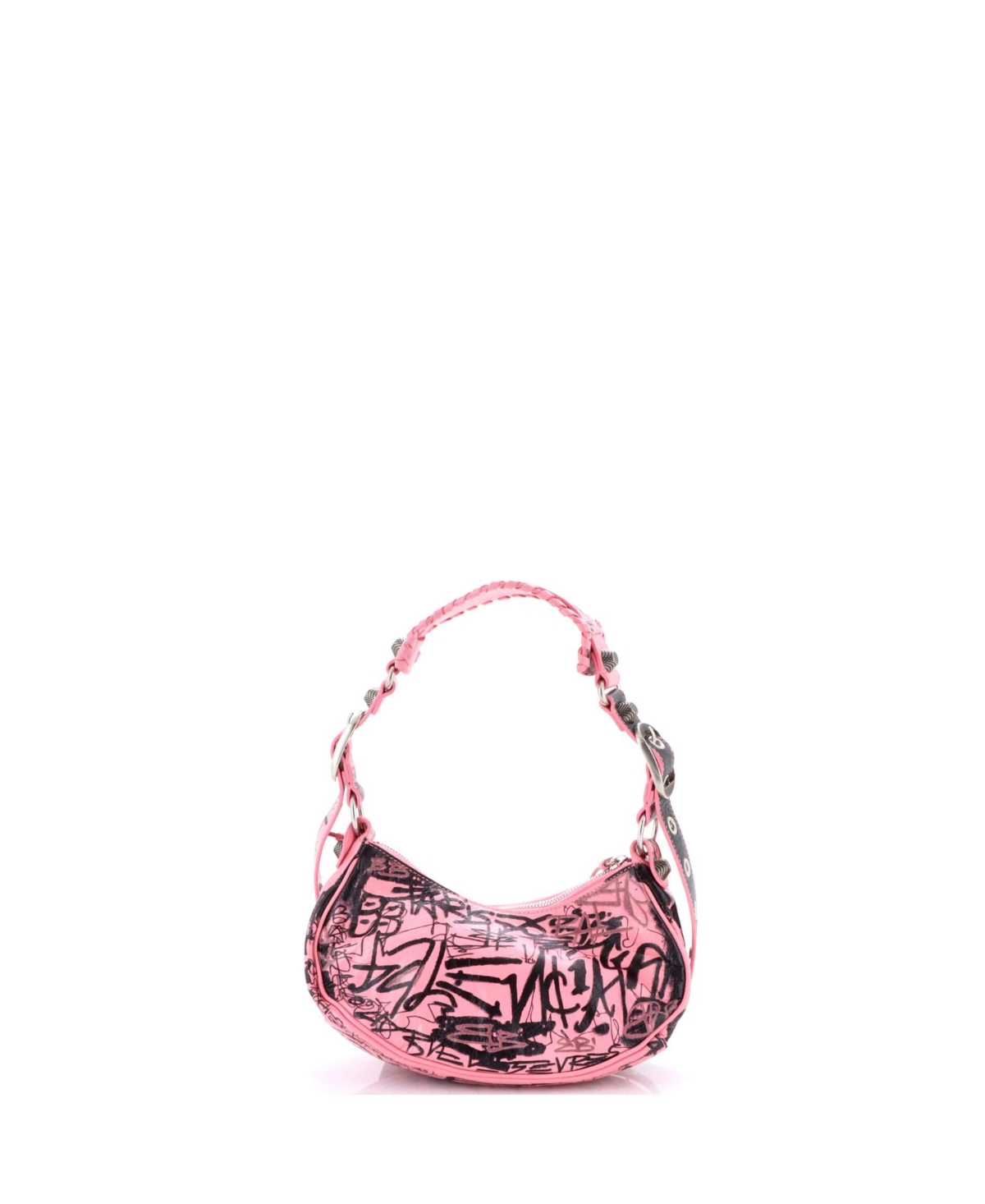 Pre-Owned Balenciaga Xs Le Cagole Graffiti Giant Studs Shoulder Bag Leather