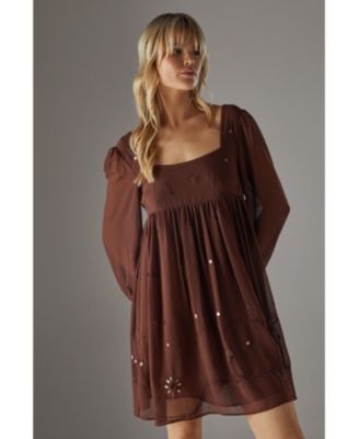 Women's Hand Embellished Square Neck Mini Dress