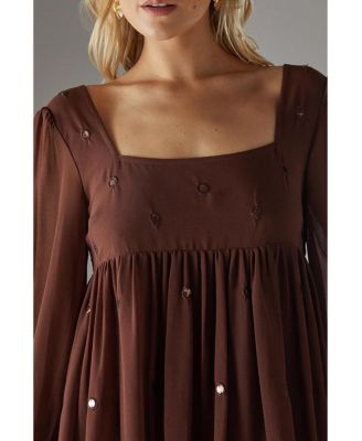 Women's Hand Embellished Square Neck Mini Dress