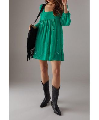 Women's Hand Embellished Square Neck Mini Dress