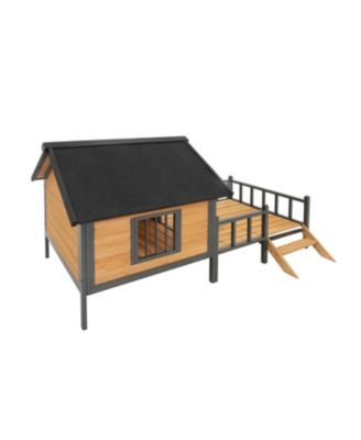 Large Wooden Cabin Dog Kennel with Porch