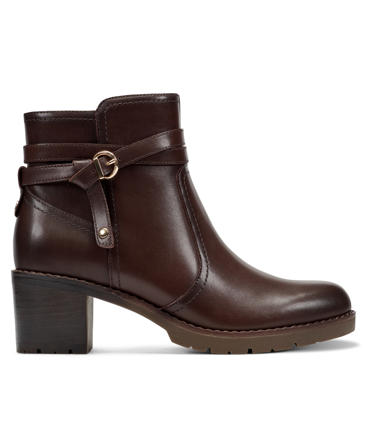 Easy Spirit Women's Carter Eflex Buckle Strap Block Heel Booties In Brown