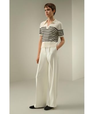 Women's Striped Cashmere Polo Sweater