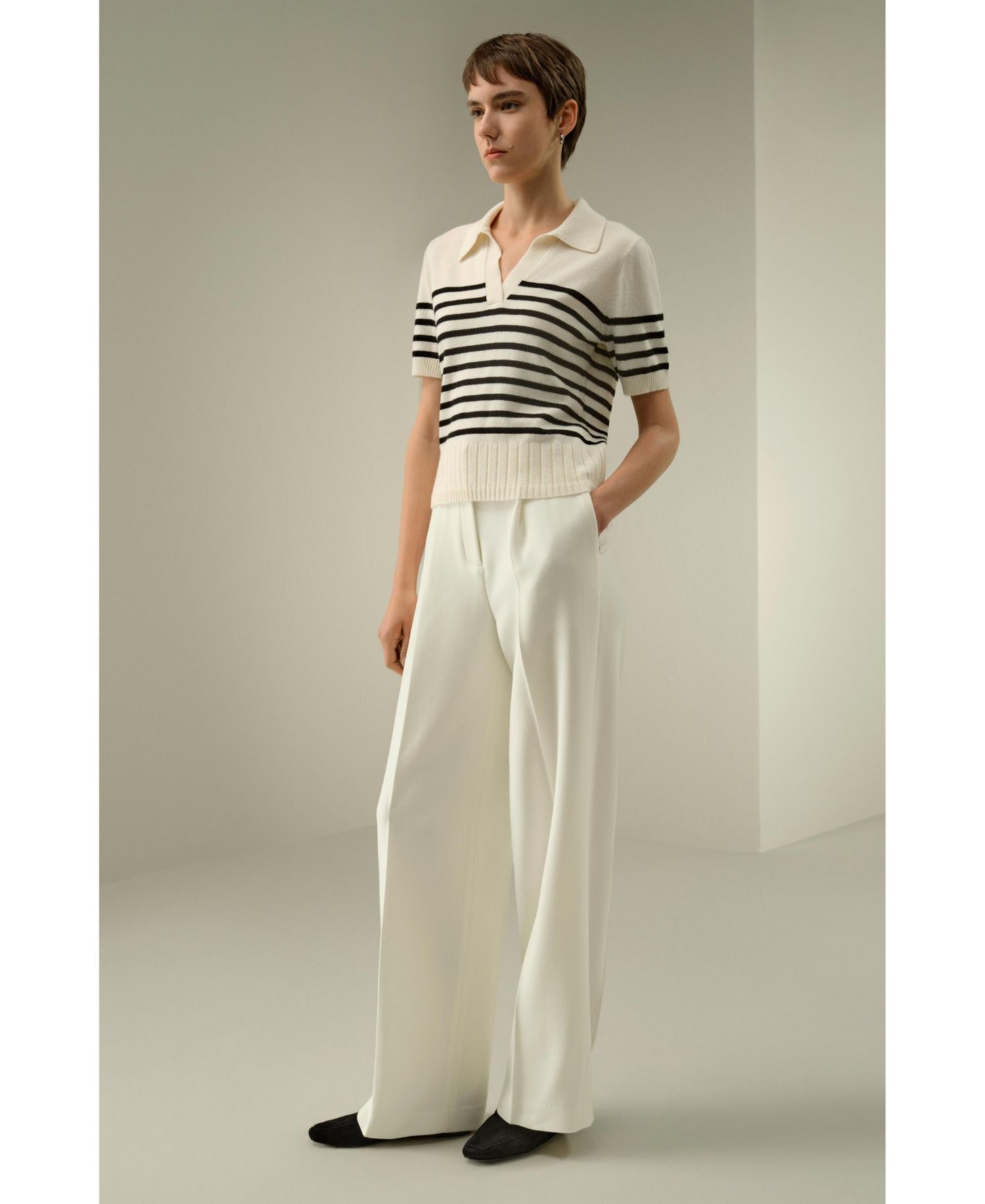 Women's Striped Cashmere Polo Sweater