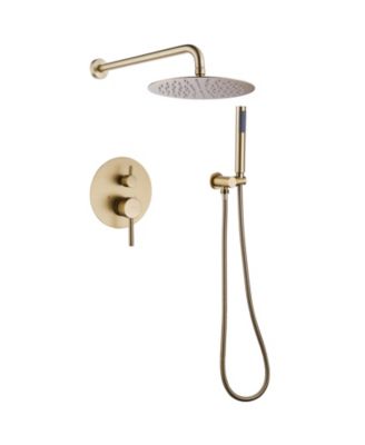 1-Handle 2-Spray Rain Shower Faucet and Hand Shower Combo Kit in Brushed Gold (Valve Included)