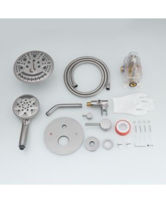 Single-Handle 1-Spray Round Rain Shower Faucet Set with Rain Shower Head &amp; Hand Shower in Brushed Nickel (Valve Included)