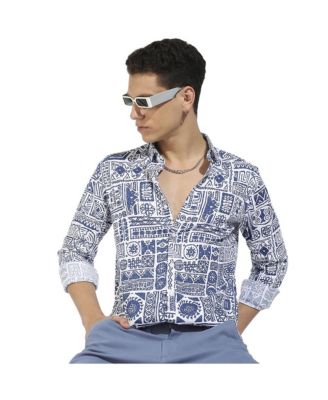 Men's Indigo Blue Contrast Aztec Shirt