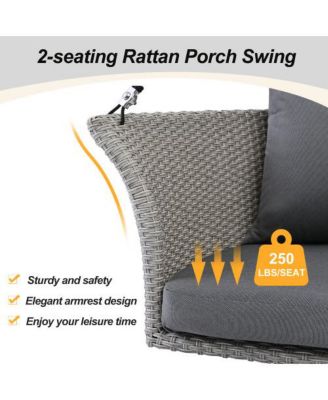 51.9 Inch 2-Person Rattan Swing Chair with 500lb Capacity and Adjustable Ropes