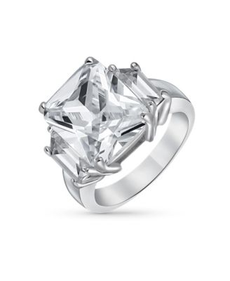 Art Deco Style 8CT CZ Emerlad Cut Cocktail Statement Ring .925 Sterling Silver Cubic Zirconia Baguette Side Stones