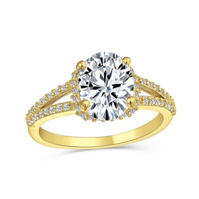 Classic 3CTW Cubic Zirconia Halo Solitaire Oval Engagement Ring CZ Split Shank Band Sterling Silver