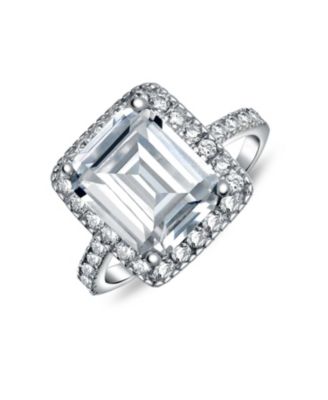 Art Deco Style 5CT Statement CZ Halo Emerald Cut Solitaire Promise Ring 1MM Pave Band Sterling Silver