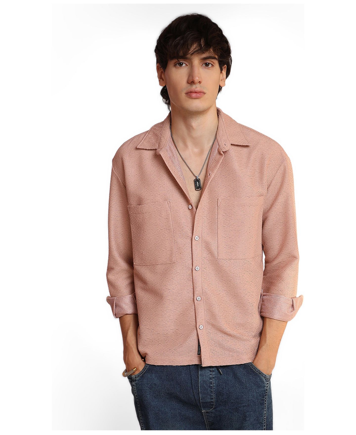 Мужская рубашка Cahoot Campus Sutra Chevron-Woven Utility, цвет: Розовый — фото 2