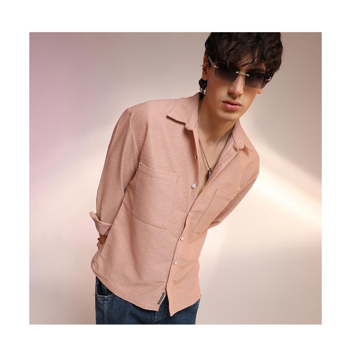 Campus Sutra Men's Chevron-Woven Utility Shirt