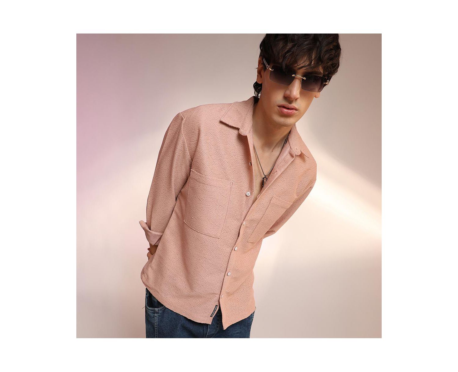 Men's Chevron-Woven Utility Shirt