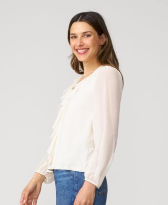 Women's Poet Chiffon Ruffle & V-Neck Knit Top