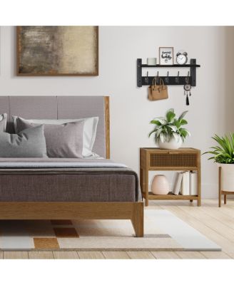 16 Inch Floating Wall Shelf with 5 Heavy Duty Hooks &amp;#x2013; for Entryway, Bathroom, Bedroom, Kitchen, or Mudroom