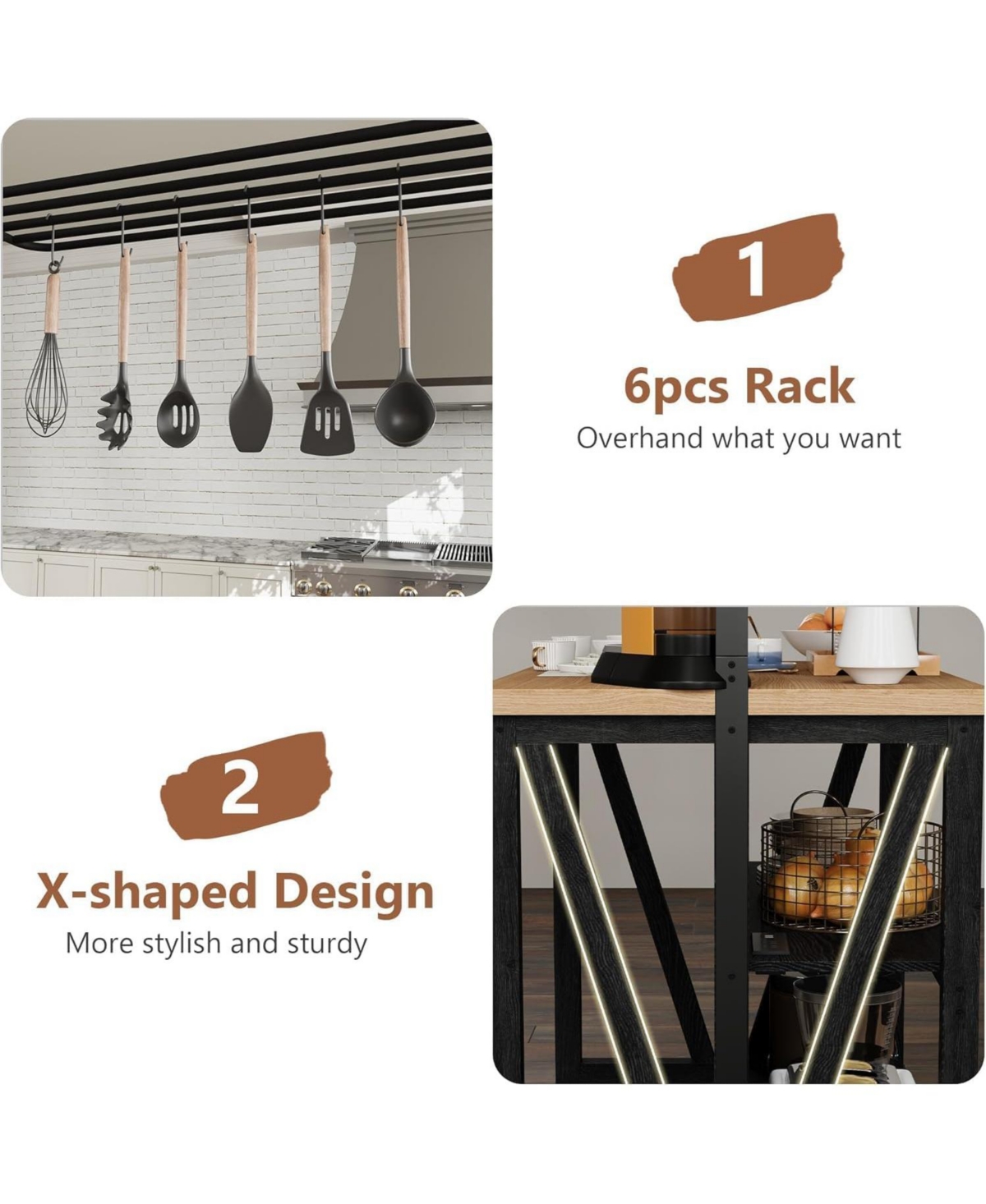 gaomon Wooden Kitchen Island with Power Outlet & Led Lights