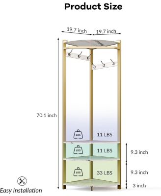3-In-1 Narrow Corner Coat Rack Stand with Shoe Bench & Storage Shelf - 70.8" Tall Entryway Organizer for Hallway, Bedroom, Living Room - Space Saving Coat Hooks & Shoe Rack